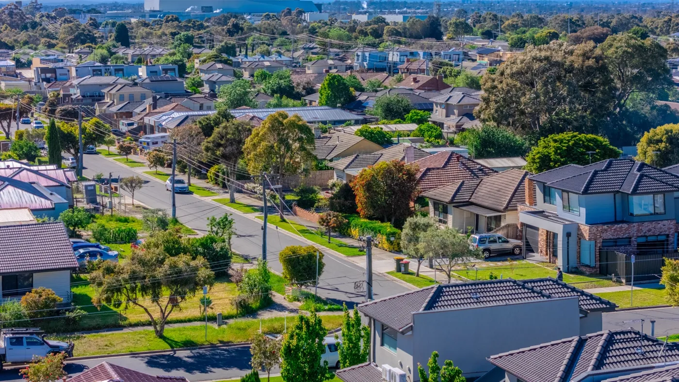 Aerial view of a Sunshine Coast residential street and family homes